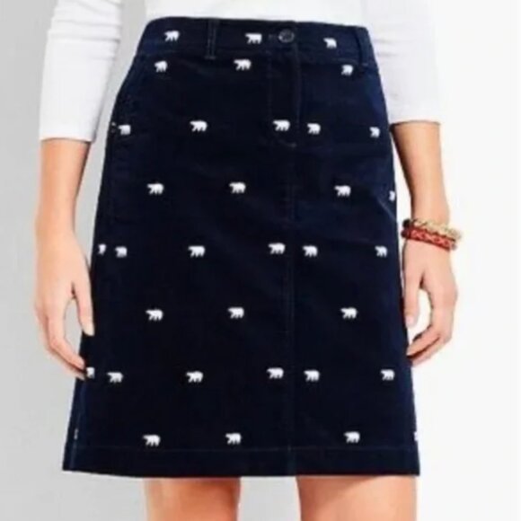 Navy Blue Polar Bear-Embroidered Velveteen Skirt, Talbots Petite, 6P - Picture 1 of 6